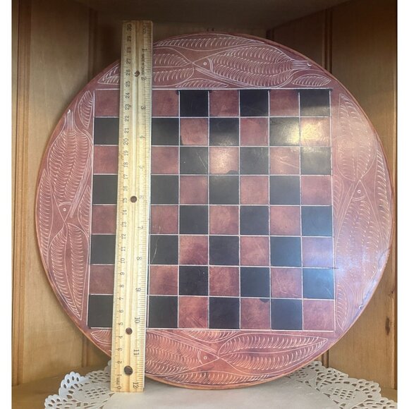 Vintage Soapstone Carved Fish Chessboard Unique Dark Black Brown Design - Picture 4 of 4